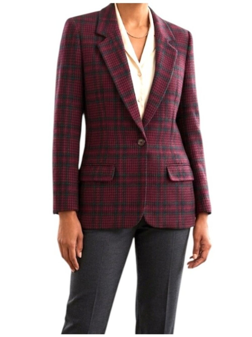 Vintage Pendleton 100% Virgin Wool Red Plaid Tartan Print Career Blazer Size 10